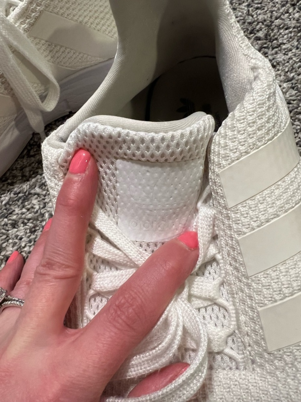 Adidas Men's All-White Knit Athletic Sneakers - Picture 5 of 8